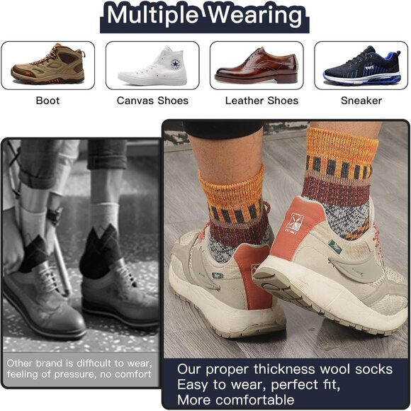 Mens Warm Wool Socks Thermal Winter Thick Crew Pattern Socks Cold Weather 5 Pair - Picture 6 of 7